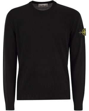 Stone Island Round Hals -Jumper mit geprägter Nähten - Schwarz