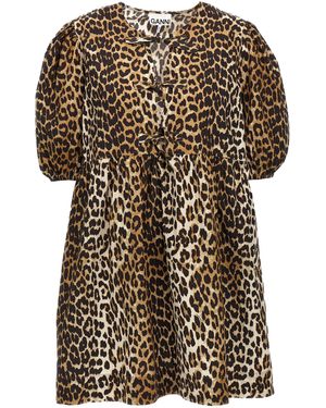 Ganni Leopard Poplin Kleid - Braun