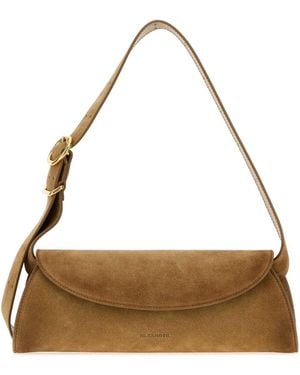 Jil Sander Mini Cannolo Suede Crossbody Handbag - Metallic