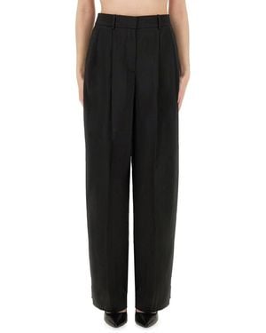Michael Kors High-Waisted Wide Leg Pants With Pleated Front - Black