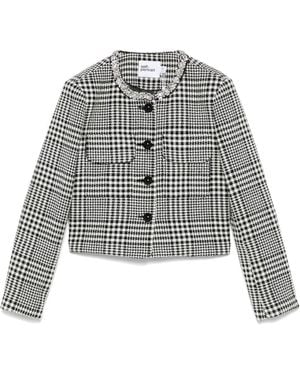 Self-Portrait Self Portrait Wool Blend Checked Jacket - Grey