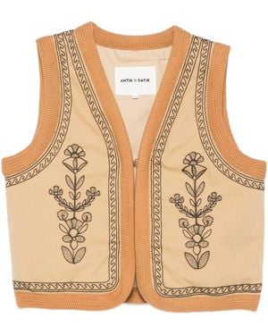 Antik Batik Maria Gilet Met Geborduurde Bloemen - Naturel