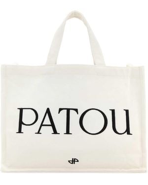 Patou White Canvas Shopping Bag