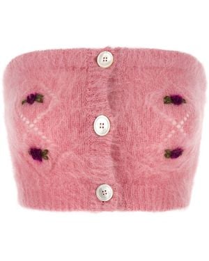 Alessandra Rich Carded Mohair Tops - Pink