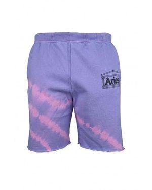 Aries Tie-Dye Cotton Logo Shorts - Blue