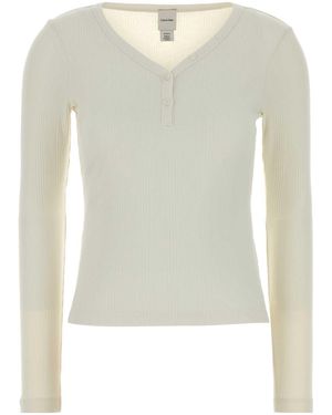 Calvin Klein Ls Varigated Rib Vneck Henley To - White