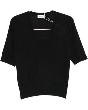 Soft Goat V-Neck Short Sleeves - Black