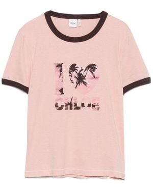 Chloé Printed Cotton T Shirt - Pink