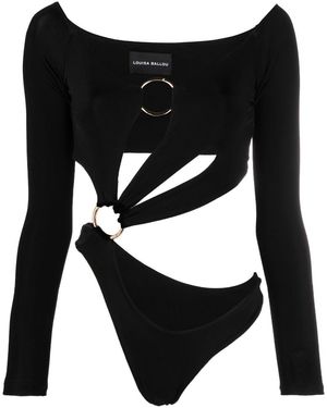 Louisa Ballou Langarm geschnittene Bodysuit aus - Schwarz