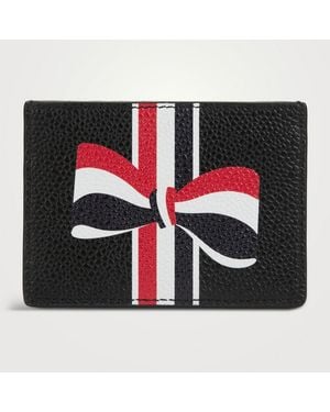 Thom Browne Porte-Cartes Simple Avec Noeud Rwb En Cuir Grainé - Noir