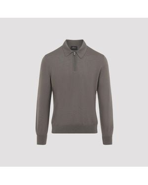 Brioni Long Sleeves Zip Polo For - Grey