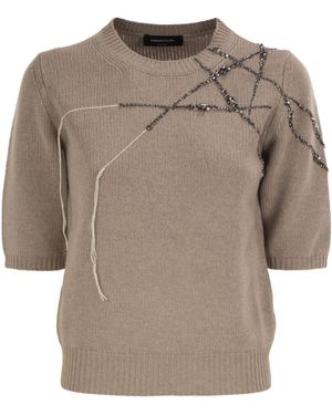 Fabiana Filippi Pullover aus Wolle, Seide und Kaschmir mit Juwelenstickerei und Strassdetails - Grau