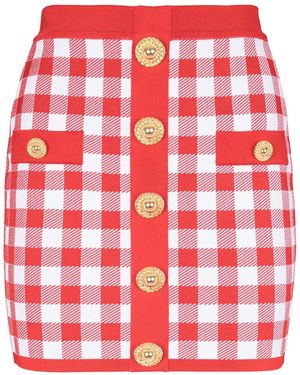Balmain Gonna a quadri in maglia fine - Rosso
