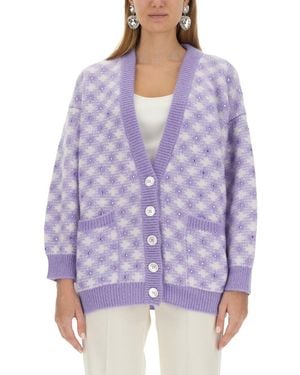 Alessandra Rich V-Neck Cardigan - Purple