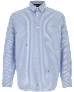 Gucci Embroidered Poplin Shirt - Blue