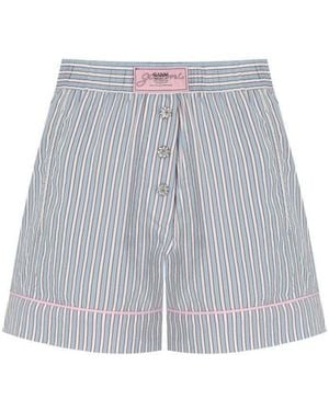 Ganni Soft Chambray Striped Shorts - Gray