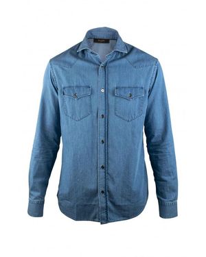 Moorer Denim Shirt With Mother-Of-Pearl Buttons - Blue