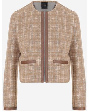 Pinko Cotton Blend Jacket With Check Pattern - Natur