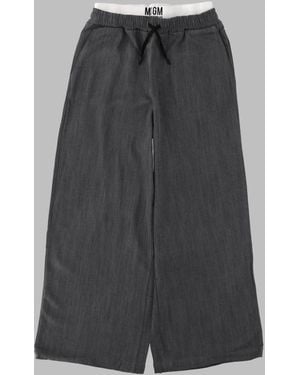 MSGM Kids Cotton Chiffon-Style Chambray Paint Splatter Trousers - Grey