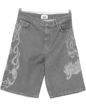 Gcds Printed Denim Shorts - Grey