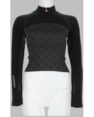 CASABLANCA Slim-Fit Long Sleeve Zip Mock Neck Top - Black