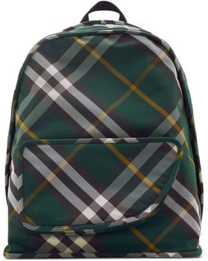 Burberry Check Motif Nylon Backpack - Green