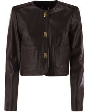 Elisabetta Franchi Leather Jacket With Vinyl Details - Black