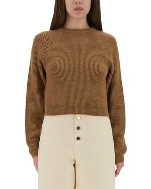 Moschino Ribbed Cropped Sweater With Fitted Silhouette - Natural