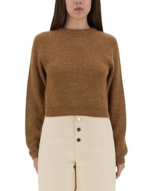 Moschino Ribbed Cropped Sweater With Fitted Silhouette - Natur