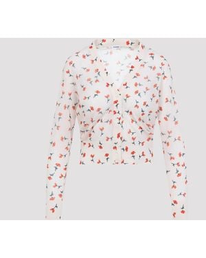 Jil Sander Floral V Neck Sweater - White