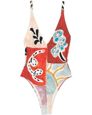 ALÉMAIS Michelle V Neck One Piece - Red