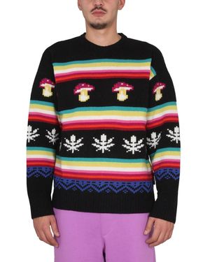 MSGM Cross-Neck Knitwear With Pixelated Motifs - Red