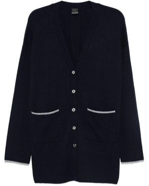 Pinko Long-Sleeved Cardigan Sweater With Deep V-Neck - Blau
