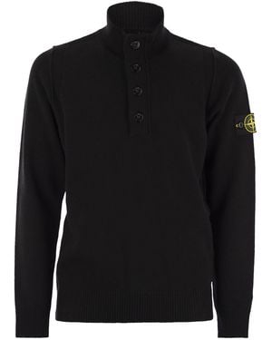 Stone Island Jumper mit kurzem Reißverschluss und Filzdetails - Schwarz