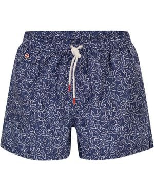 Kiton Kurze gemusterte Badeboxershorts - Blau