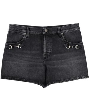 Gucci Denim Shorts With Horsebit Detail - Black