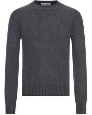 Ami Paris Pull Col Rond De Coeur - Grau