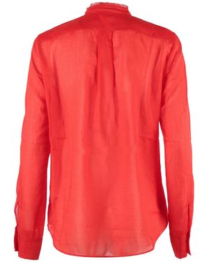 forte_forte Camicia Serafino Voile Co/Se Dettagli Pizzo - Red