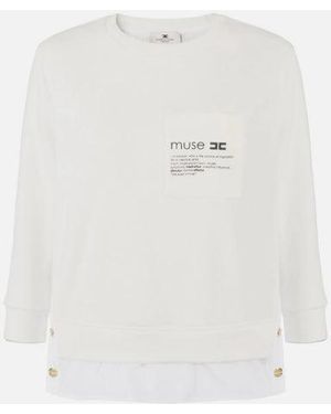 Elisabetta Franchi Sweatshirt With Poplin Details - White