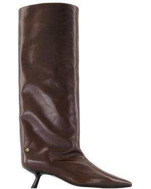 Anine Bing Braune Lederstiefel Mit Spitzer Zehenpartie
