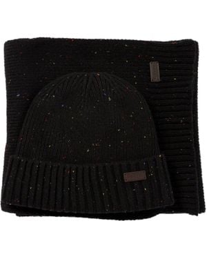 Barbour "Carlton Fleck" Beanie & Schal Set - Schwarz