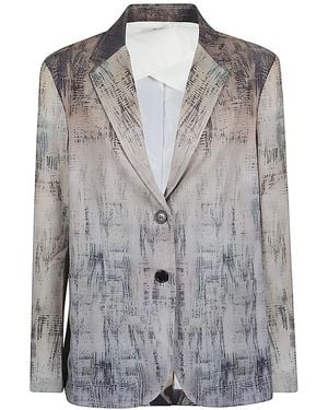 Sissiottostyle Printed Single Breasted Blazer Jacket - Grey