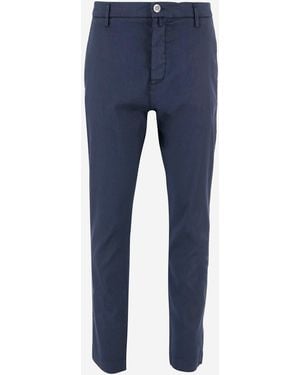 Jacob Cohen Stretch Cotton And Linen Trousers - Blue