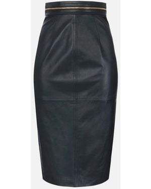 Elisabetta Franchi Leather Midi Skirt - Black
