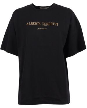 Alberta Ferretti Relaxed Fit T-Shirt With Metallic Logo - Black