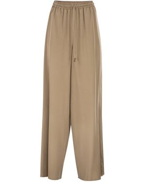 Max Mara Mxmgenero Broek Met Wijde Pijpen Van Gewassen Zijde - Naturel