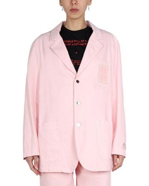 Raf Simons Logo Patch Notched Lapel Jacket For - Pink