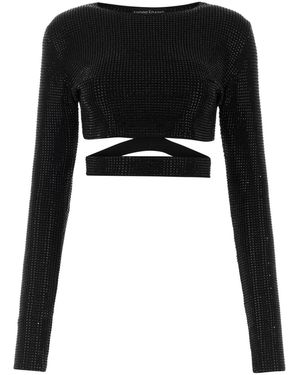 ANDREA ADAMO Embellished Viscose Blend Top - Black
