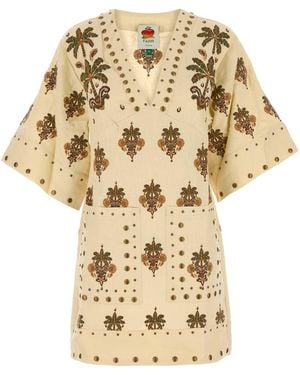 FARM Rio Embroidered Linen Tunic Dress - Natural