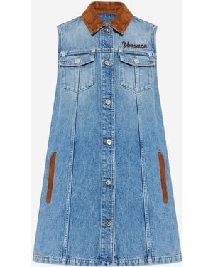 Versace Cotton Dress With Logo - Blue